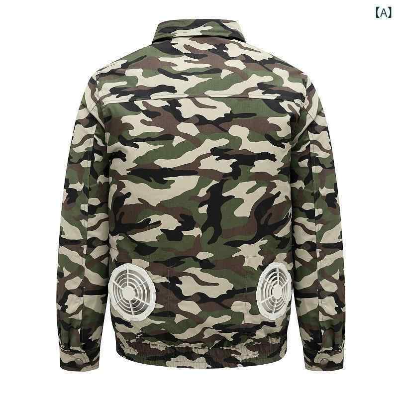 空調服 メンズ 作業服 綿100％ 夏用 扇風機付き 熱中症対策 冷却 迷彩 グレー ネイビー S M L XL 2XL 3..