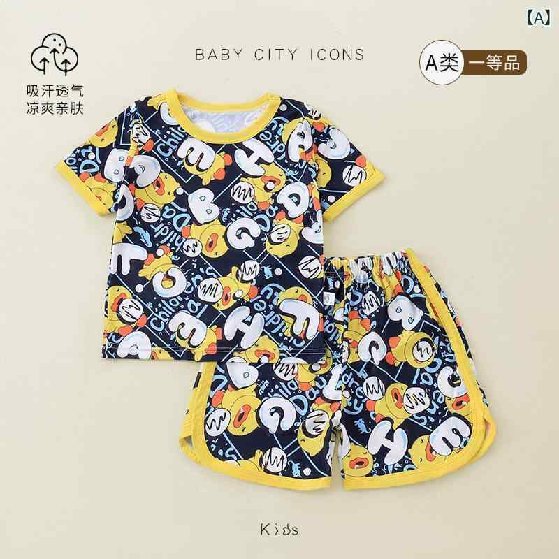 子供用セットアップ キッズ 半袖Tシャツ 短パン 上下2点セット 薄手 ポリエステル カトゥーン アニマル..