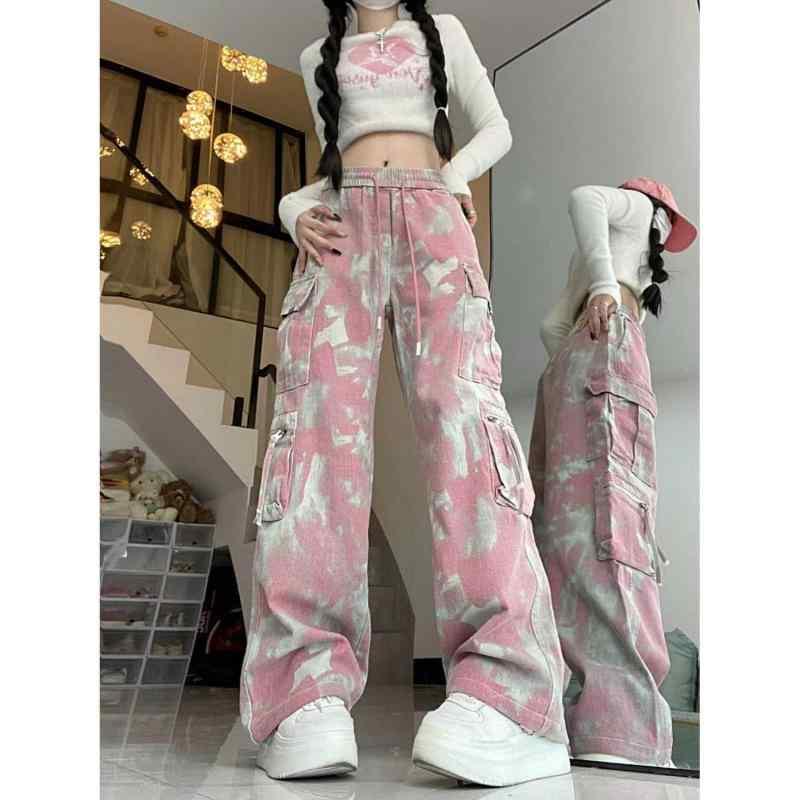 ワークパンツ レディース 高腰 迷彩柄 グラデーション ゆったりシルエット 美脚パンツ スタイルアップ カジュアル きれいめ