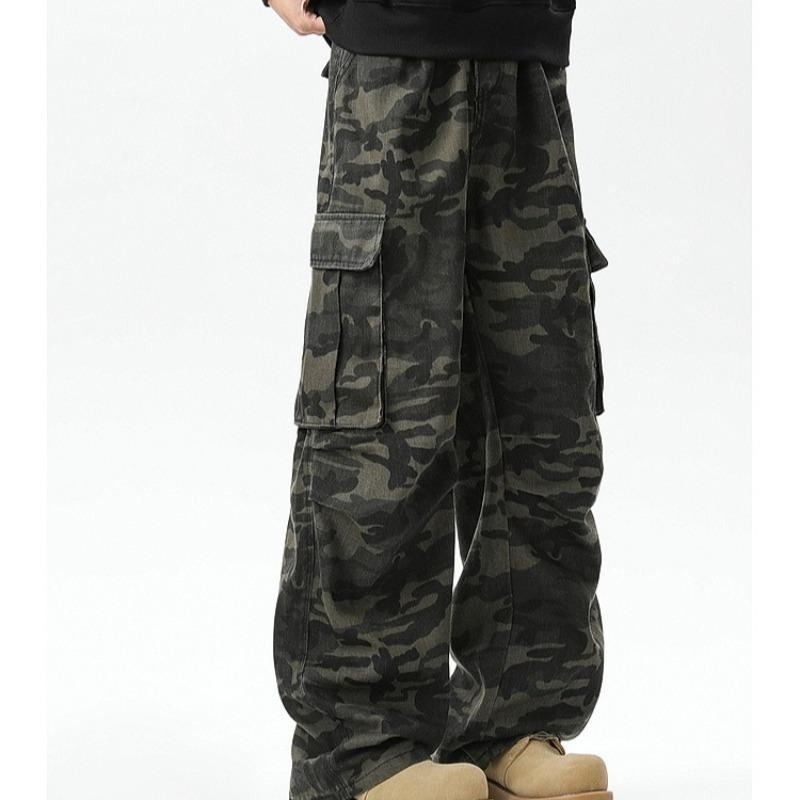 パンツ メンズ 迷彩 カーゴパンツ ワイドレッグ ストレート ゆったり カジュアル 高腰 オールシーズン 普段使い 部屋着 ポケット ワークパンツ ミリタリー(4)