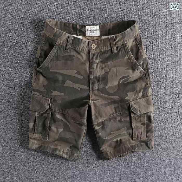 ハーフパンツ メンズ 男性用 迷彩柄 カーゴパンツ ゆったり ストレート イージーパンツ 膝丈パンツ 夏 薄手 カーキ グリーン ブラック