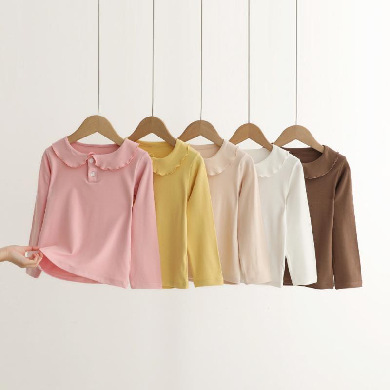 シャツ 女児 長袖 トップス 綿100% ブラウス 100 110 120 130 140 150 160cm ピンク イエロー ホワイト..