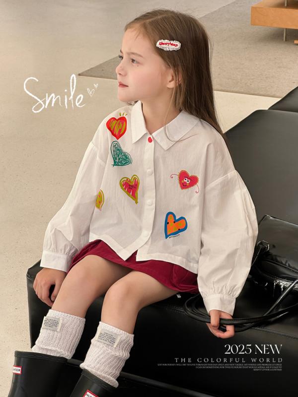 シャツ ガールズ 子供服 トップス 長袖 コットン 春秋 カジュアル アニマル柄 ハート柄 100% 綿 かわいい