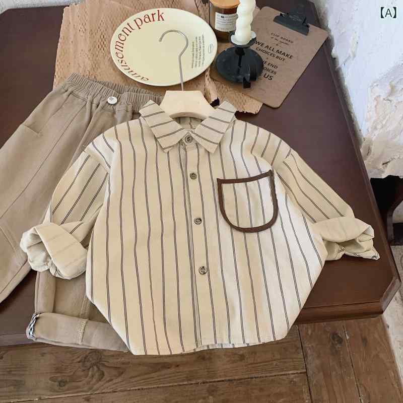 シャツ キッズ 男女兼用 長袖 コットン 襟付き カジュアル トップス 秋 杏色