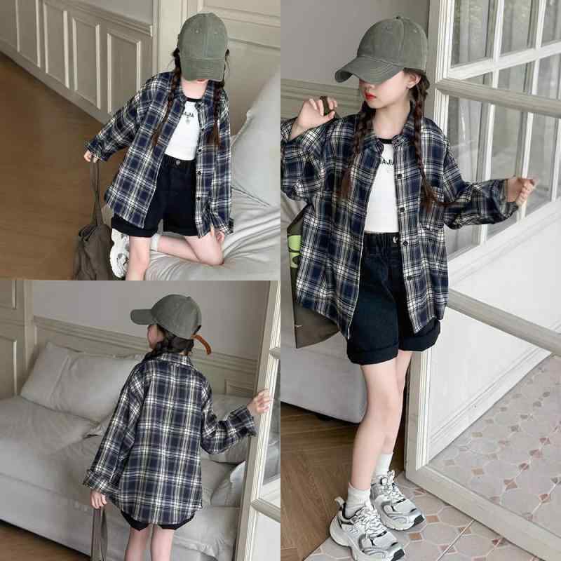 シャツ ガールズ 長袖 格子柄 子供服 トップス 春秋 中大童 普段使い 120cm 130cm 140cm 150cm 160cm 1..