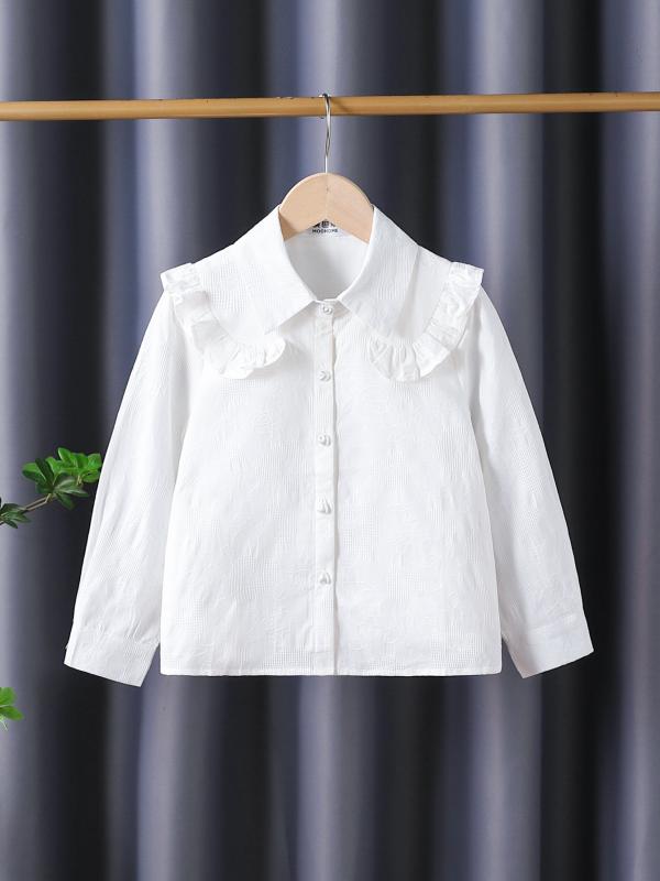シャツ キッズ 長袖 コットン ブラウス 韓国風 子供服 ホワイト 模様入り 襟付き トップス 春秋 カジュ..