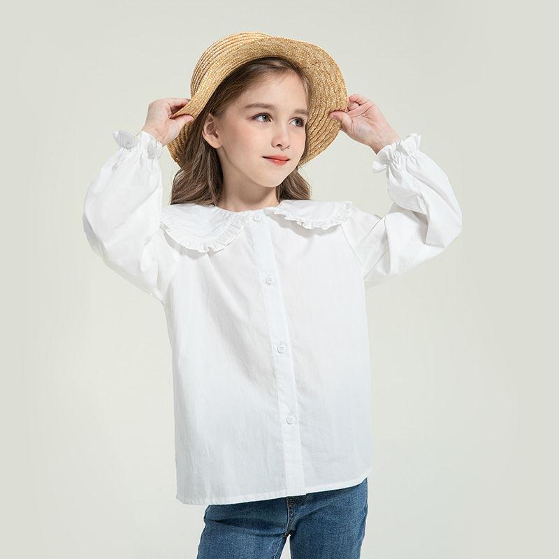 シャツ ガールズ キッズ 長袖 子供服 トップス ブラウス 春秋 女の子 女児 綿100% 白シャツ 110cm 120c..