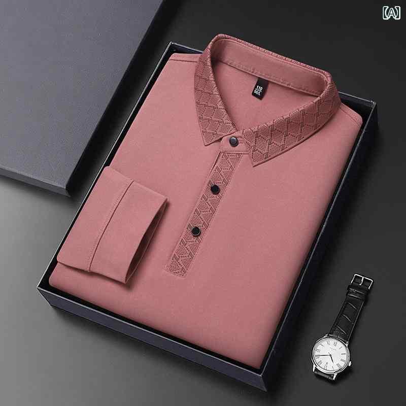 ポロシャツ 男性用 長袖 無地 切り替え 紳士服 ビジネス 普段使い ポリエステル 春秋 薄手 皮粉 新緑 ..