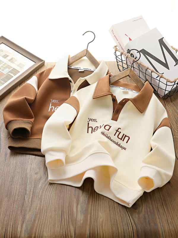 キッズ ポロシャツ 秋冬 長袖 裏起毛 暖か ボーイズ トップス 韓国風 子供服 110 120 130 140 150 160 170 綿 ポリエステル オフホワイト ブラウン