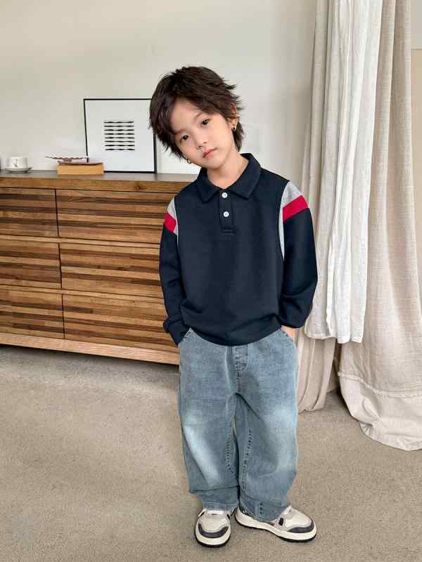 ポロシャツ 男の子 春秋 韓国風 長袖 トップス 中学生 高校生 140cm 150cm 160cm 170cm 普段着