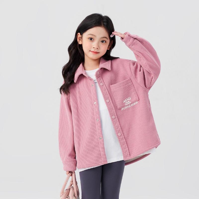 シャツ ガールズ 子供服 コーデュロイ 長袖 トップス 裏起毛 暖かい ピンク系 110 120 130 140 150 160