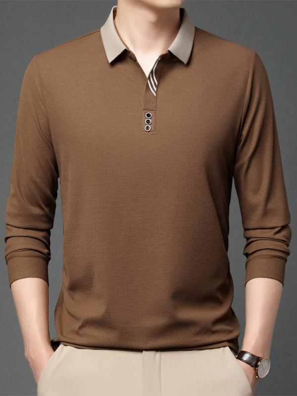 ポロシャツ メンズ 長袖 ビジネス カジュアル 高級感 ワッフル 中青年 男性用 Tシャツ ストライプ 秋 ..