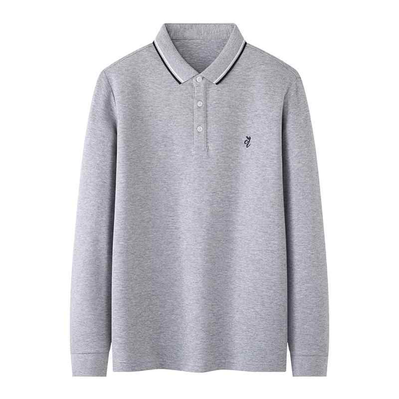 ポロシャツ メンズ 男性用 長袖 コットンブレンド 無地 刺繍入り レギュラーフィット ビジネスカジュアル スタイル 春秋