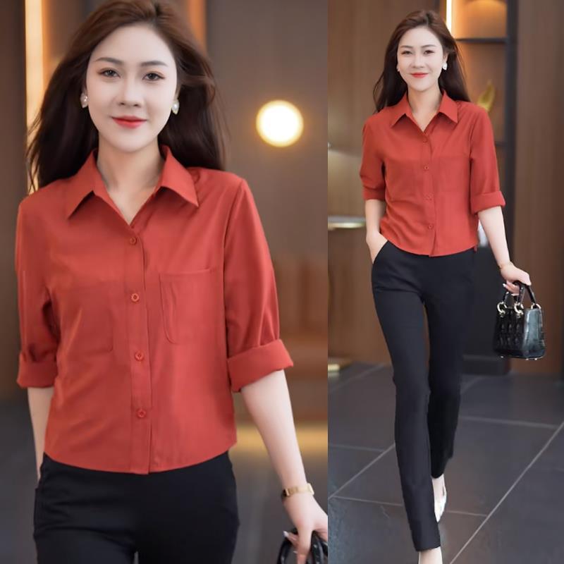 シャツ レディース 長袖 ポリエステル 無地 トップス ブラウス カーディガン ポロ襟 普段使い 通勤 オ..