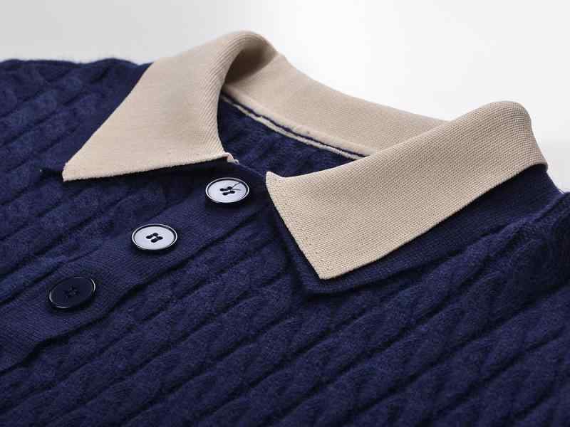 ニット レディース ポロネック 配色 ケーブル編み トップス 長袖 ウール混紡 学院風 通勤 秋 S M L 霜降