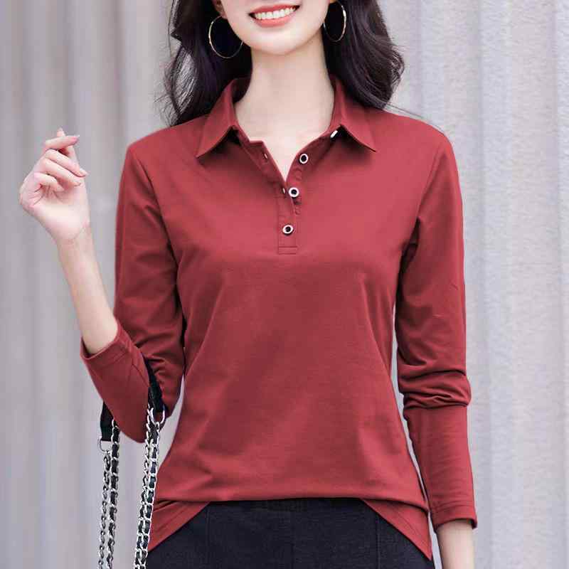 Tシャツ レディース ポロ襟 長袖 カットソー 春秋 綿100% ゆったり ミセス 体型カバー おしゃれ トップ..