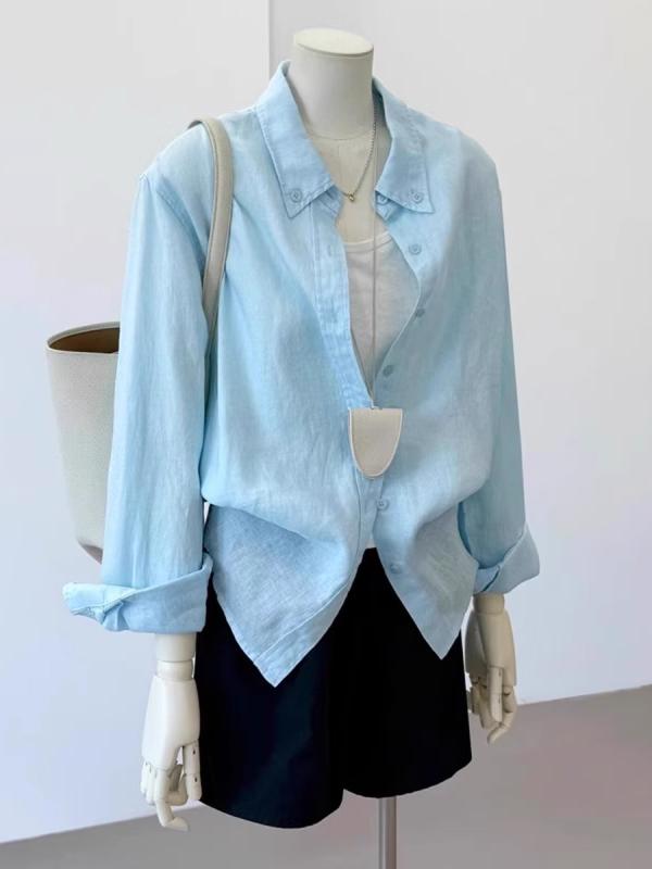 シャツ レディース 亜麻 リネン ブラウス トップス 長袖 薄手 UVカット 紫外線対策 接触冷感 通気性 無..