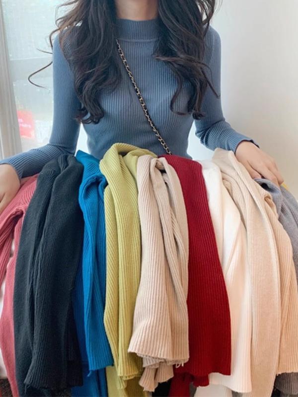 ニット レディース 春物 トップス 長袖 プルオーバー ハーフハイネック 無地 ポリエステル混紡 通勤着 ..