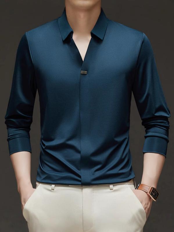 ポロシャツ メンズ 男性用 接触冷感 ストレッチ カッターシャツ 長袖 トップス 無地 春秋 薄手 紳士 ビ..