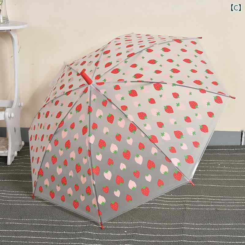 傘 キッズ 子供用 透明傘 フルーツ柄 プリント 長傘 かわいい おしゃれ ピンク系 レッド グリーン ブルー