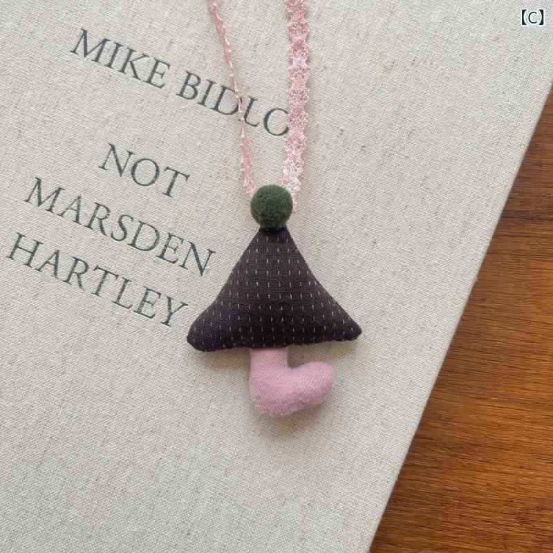 ネックレス キッズ 子供用 布製 ドット柄 格子柄 雨傘 モチーフ かわいい ファッション小物 グレー 緑 ..