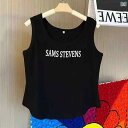 タンクトップ レディース 大きいサイズ ポリエステル プリント 肩紐 韓国風 ブラック ホワイト