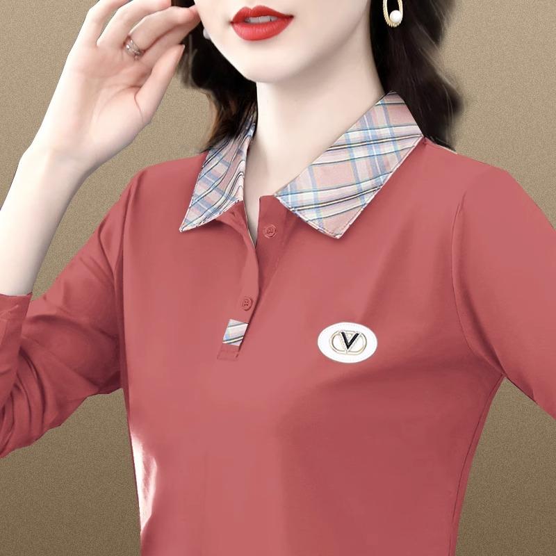 Tシャツ レディース 綿 長袖 POLOネック トップス ゆったり 通勤 きれいめ 無地 春秋 杏色 香芋紫 翡翠..