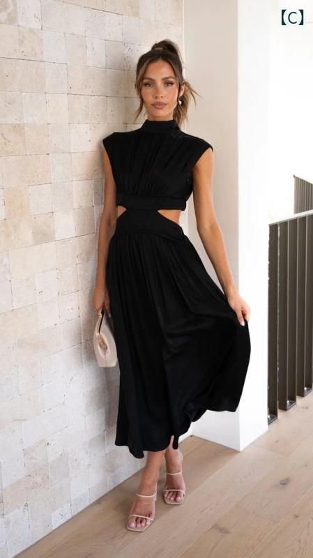 ワンピース レディース 春夏 立襟 マカロンカラー ノースリーブ ロング丈 ポリエステル Aライン 伸縮性 無地 ゆったり 普段使い かわいい グリーン ピンク系