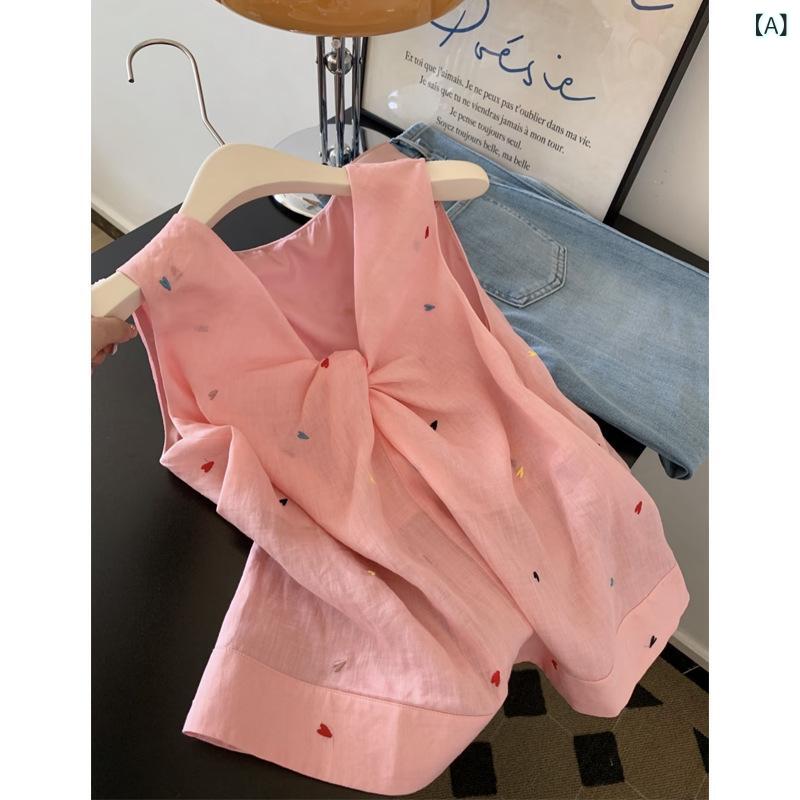 キャミソール レディース ピンク系 刺繍 ポリエステル チュニック トップス 春夏 フレンチスタイル かわいい ガーリー フェミニン 2