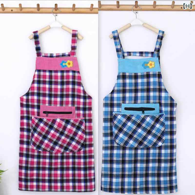 エプロン レディース 大人用 綿 日式 チェック柄 かわいい 麻 デニム 料理用 カフェ ガーデニング 家庭用