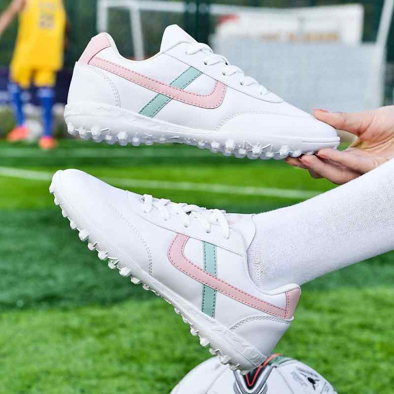 サッカーシューズ キッズ 女の子 学生 韓版 スパイク トレーニングシューズ 運動靴 白 ピンク系 軽量 春秋冬 体育 運動会(4)