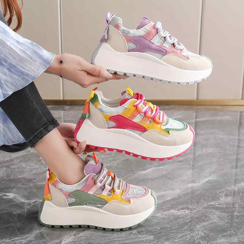 スニーカー レディース 厚底 スニーカー 通気性 スポーツ ランニング シューズ ローカット 運動靴 歩きやすい 普段使い パープル グリーン ピンク 軽量 クッション性