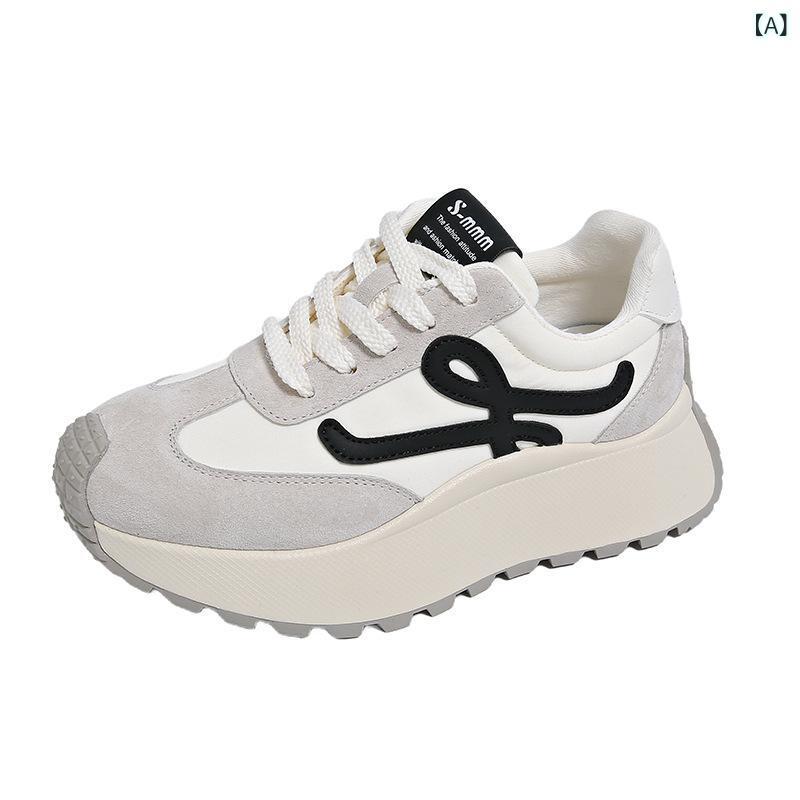 スニーカー レディース 厚底 本革 レザー ダッドスニーカー ランニング スポーツシューズ 背が高くなる..