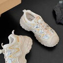 スニーカー レディース 厚底 スポーツシューズ ダッドスニーカー ランニングシューズ 紐靴 カジュアルシューズ 通気性 軽量 滑り止め ピンク系 ブラック ベー...