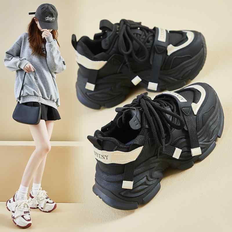 スニーカー レディース 厚底 運動靴 ランニングシューズ カジュアルシューズ 婦人靴 PUレザー ブラック ワインレッド ベージュ 35 36 37 38 39 40 春(4)