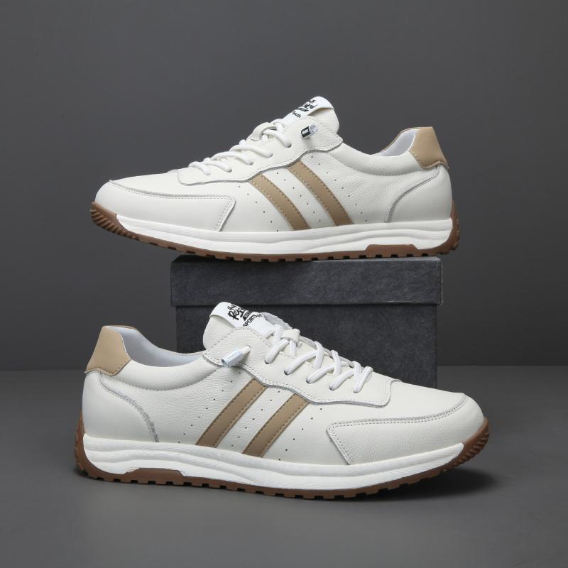 メンズ スニーカー 男性用 運動靴 ランニング シューズ ローカット 本革 通気性 普段使い ジンジャーイエロー ネイビー