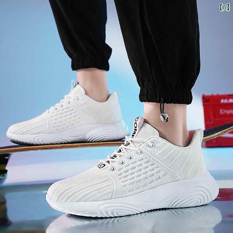 スニーカー メンズ 男性用 運動靴 ランニングシューズ 紐靴 ローカット 合成皮革 普段履き 軽量 スポーツ カジュアル 白 黒