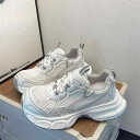 スニーカー レディース 通気性 メッシュ 運動靴 厚底 ランニング シューズ カジュアル スポーツ 白 シルバー 3cm〜5cmヒール ローカット 普段使い