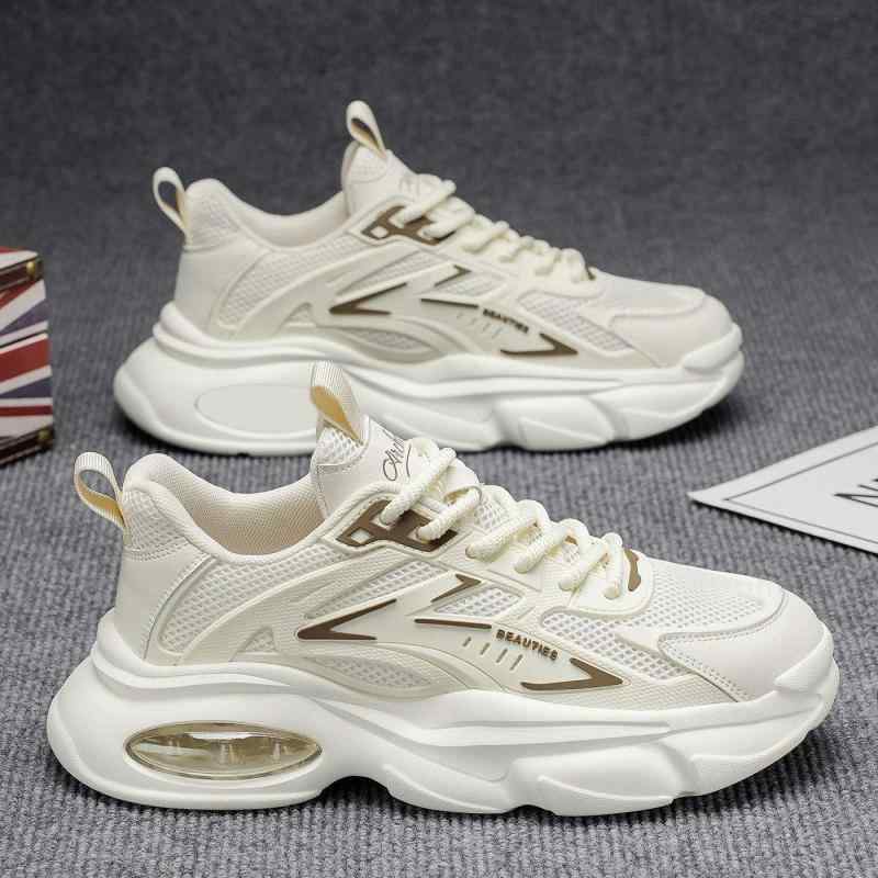 スニーカー メンズ 男性用 通気性 メッシュ 厚底 スポーツシューズ カジュアル 運動靴 ランニングシューズ 合成皮革 カーキ ブラック ベージュ