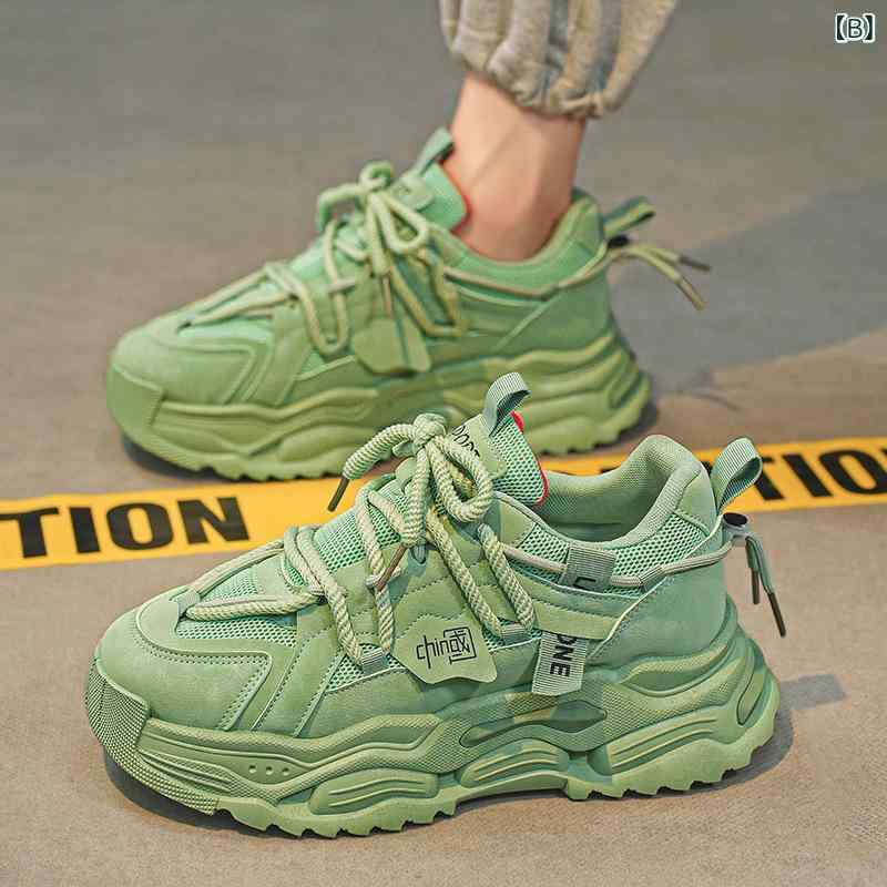 靴/シューズ メンズ スニーカー 男性用 ローカット 厚底 運動靴 スポーツシューズ ランニングシューズ メッシュ 通気性 普段使い デイリーユース アウトドア カジュアル ミドルカット ラウンドトゥ カーキ グリーン ブラック