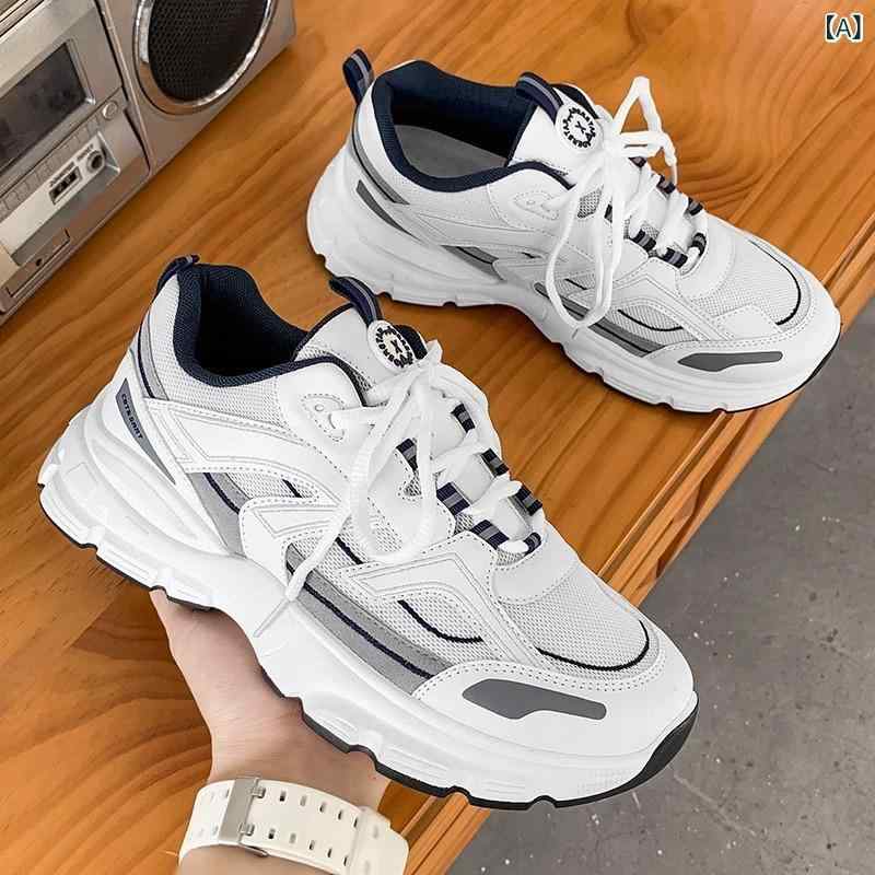 スニーカー メンズ 運動靴 ランニングシューズ 通気性 メッシュ 厚底 普段使い 灰色 白 ホワイト