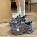 スニーカー レディース 厚底 スポーツシューズ ランニングシューズ メッシュ 通気性 灰色 紫色 黒色 米白色 3cm〜5cm