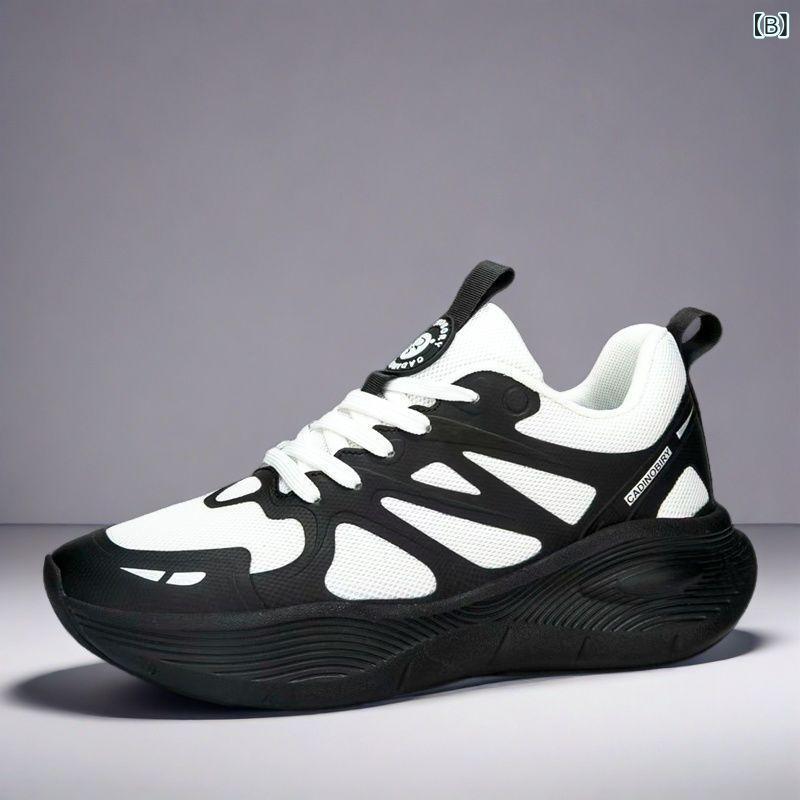 スニーカー メンズ 男性用 ランニングシューズ スポーツシューズ 厚底 通気性 滑り止め 軽量 運動靴 ローカット 黒 白 春夏