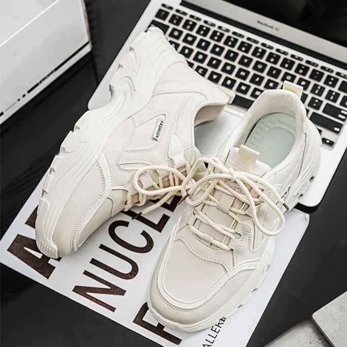 スニーカー メンズ 男性用 厚底 レザー ランニングシューズ ローカット 運動靴 スポーツ カジュアル 韓国風 トレンド ブラック ホワイト系