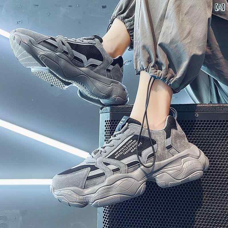 スニーカー メンズ 男性用 厚底 運動靴 通気性 メッシュ 韓国風 カジュアル ランニングシューズ ベージュ ブラック