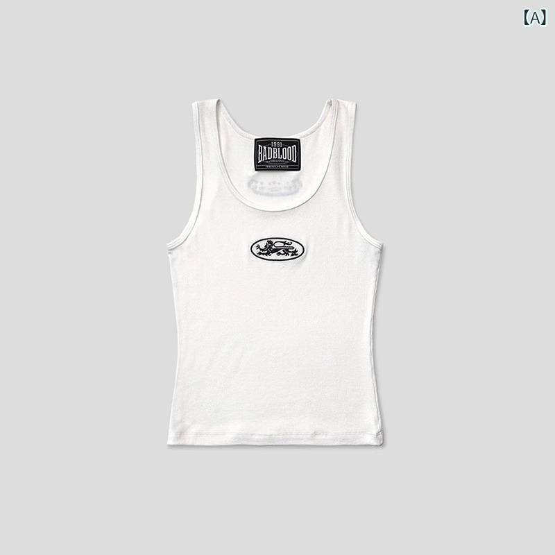 タンクトップ レディース 韓国風 スリムフィット コットン 刺繍 アニマル柄 トップス ノースリーブ 春..