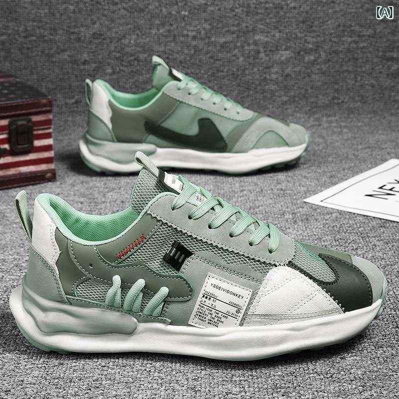 スニーカー メンズ 男性用 夏 メッシュ 通気性 スポーツ 運動靴 ランニング 普段使い 軽量 衝撃吸収 滑り止め 白 ホワイト 緑 グリーン グレー
