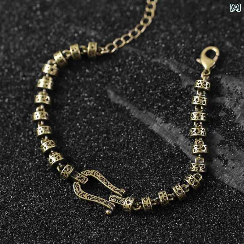 ブレスレット レディース メンズ U字型 唐草模様 ホースシュー ヴィンテージ風 アンティークゴールドカラー 手作り感 おしゃれ 高見え