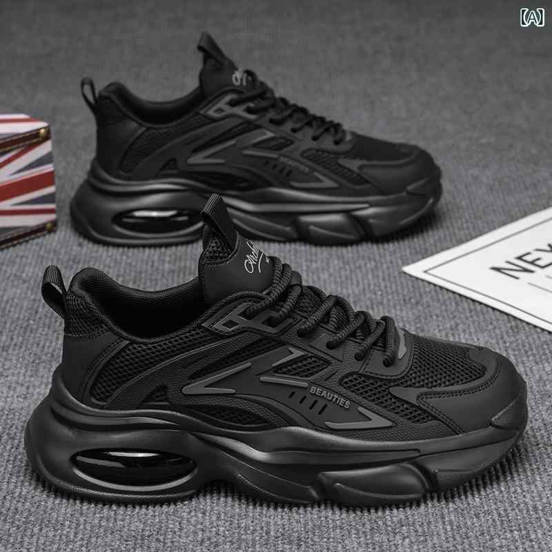 スニーカー メンズ 男性用 厚底 運動靴 ランニングシューズ スポーツ カジュアル 通気性 軽量 滑り止め 衝撃吸収 黒 白 アイボリー 春夏 秋冬