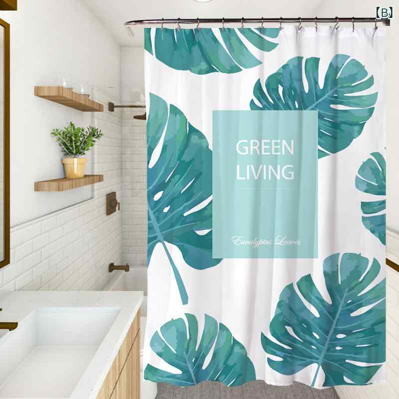 シャワーカーテン おしゃれ 手描き風 植物柄 バスカーテン 浴室 遮像 間仕切り 防水 春亜紡(x2)